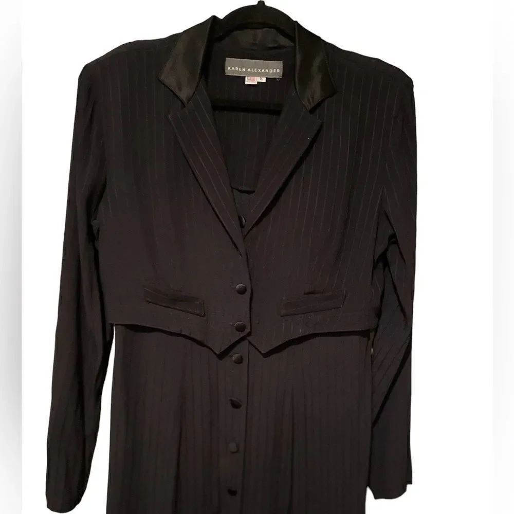 Karen Alexander Vintage Tuxedo Dress Size 8 Made in The USA Stripe